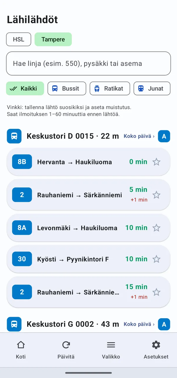 Tampereen Nysse – lähilähdöt